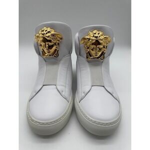 Versace Palazzo Medusa White Leather High Top Sneakers Mens US 7 EU 39 New